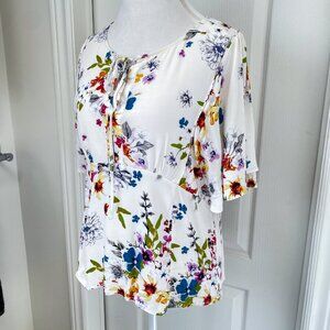 Monsoon White Floral Viscose Blouse Size 12
